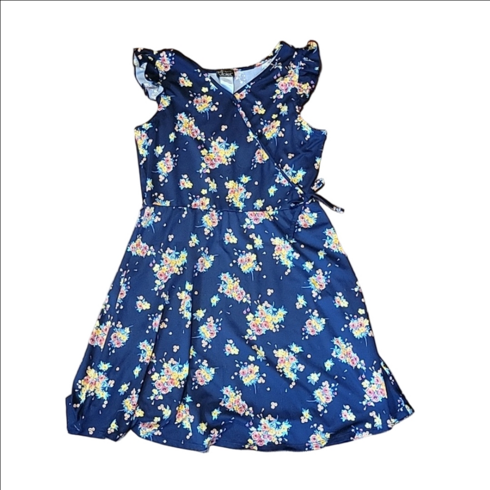 Pink & Violet Girl's Navy Floral Flutter Sleeve Dress - XL (14/16)